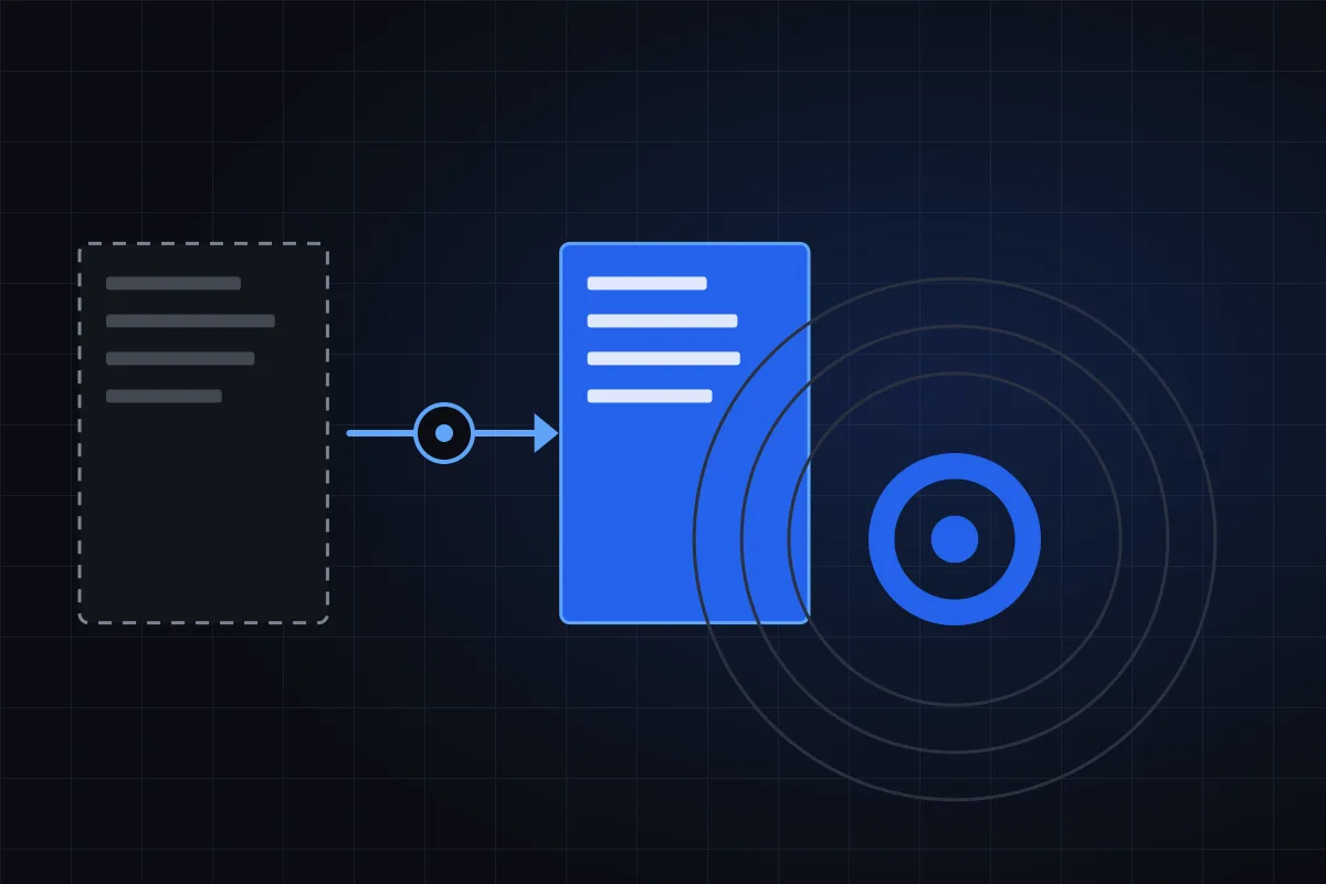 Illustration of a handoff from a faded box to a bright blue box with a ring in between