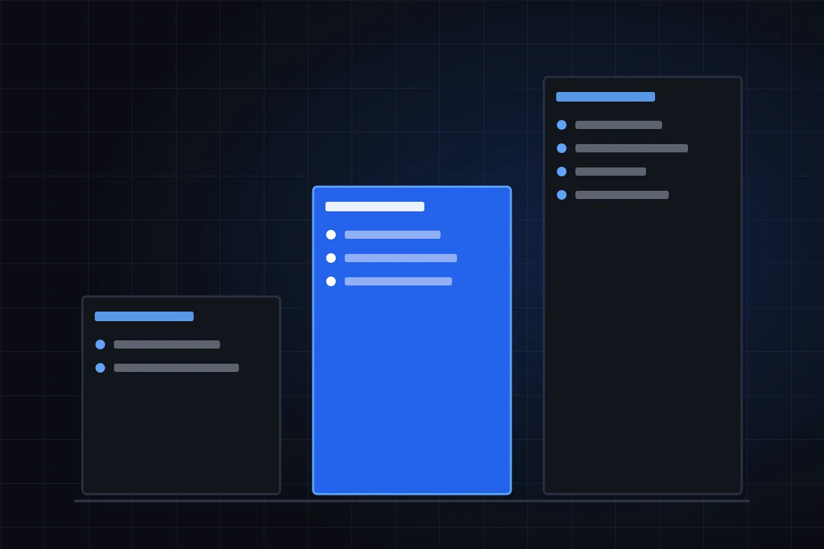 Illustration of three rising plan blocks with feature lines